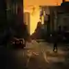 Manchester street scene at sunset