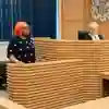 Student in a mock courtroom