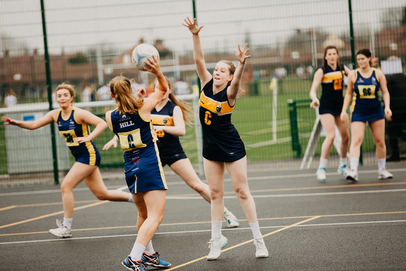 Women's netball, played on an outdoor court