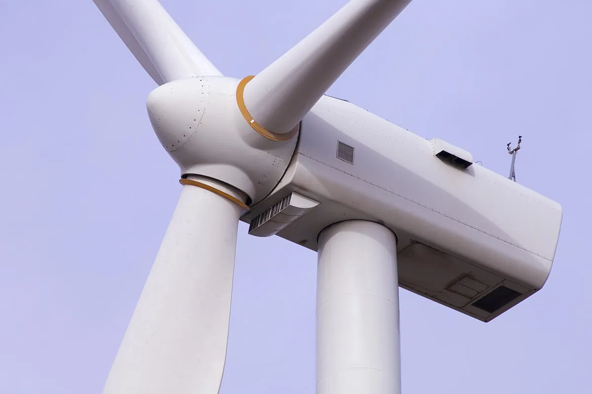 Close-up of a wind turbine head