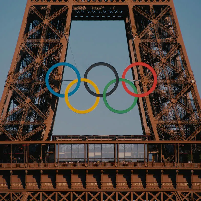 Olympic rings on the Eiffel Tower during the Paris Olympics