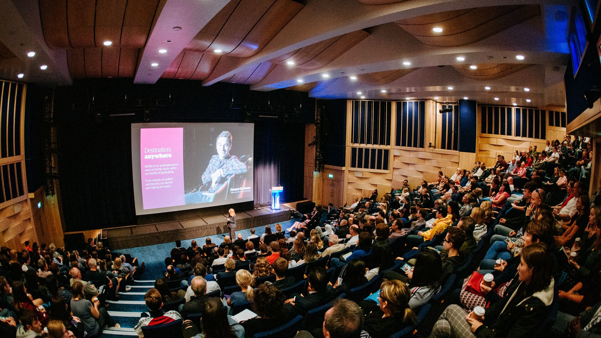 Open day presentation in crowded  large theatre
