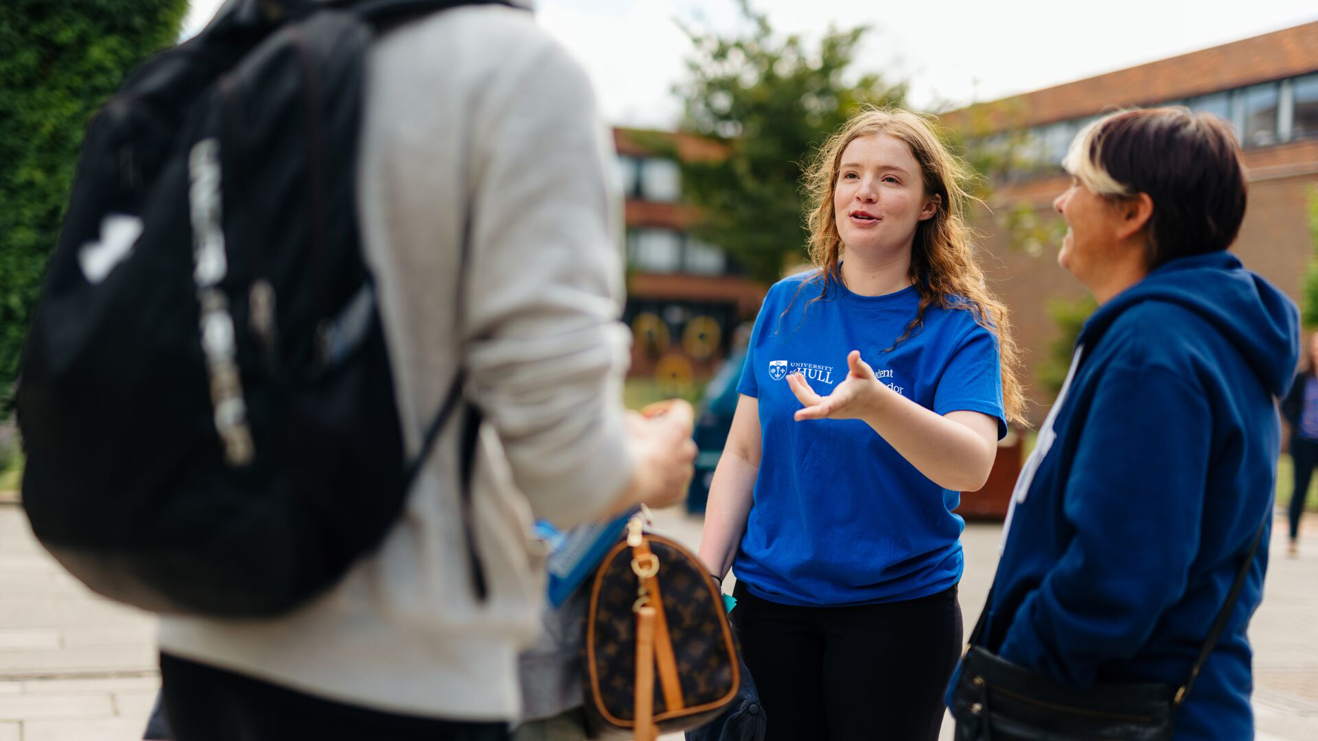 A Student ambassador with an Open Day Visitor