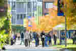 Students and parents walking around campus on an Open Day