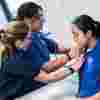 A practical session with students on the BSc Hons Physiotherapy course