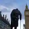 Winston Churchill statue looking towards Big Ben