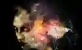 A human face against a starry night sky