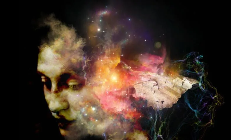 A human face against a starry night sky