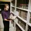 History Student, Andrew Ede, in Brynmor Jones Library