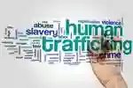 Word cloud with images relating to human trafficking, including slavery, abuse, violence, crime, exploitation