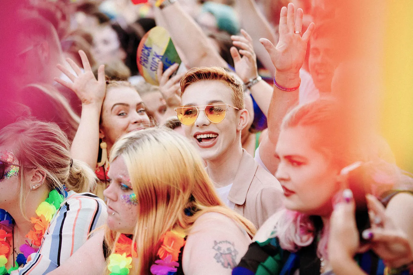 A group in a crowd at Hull Pride