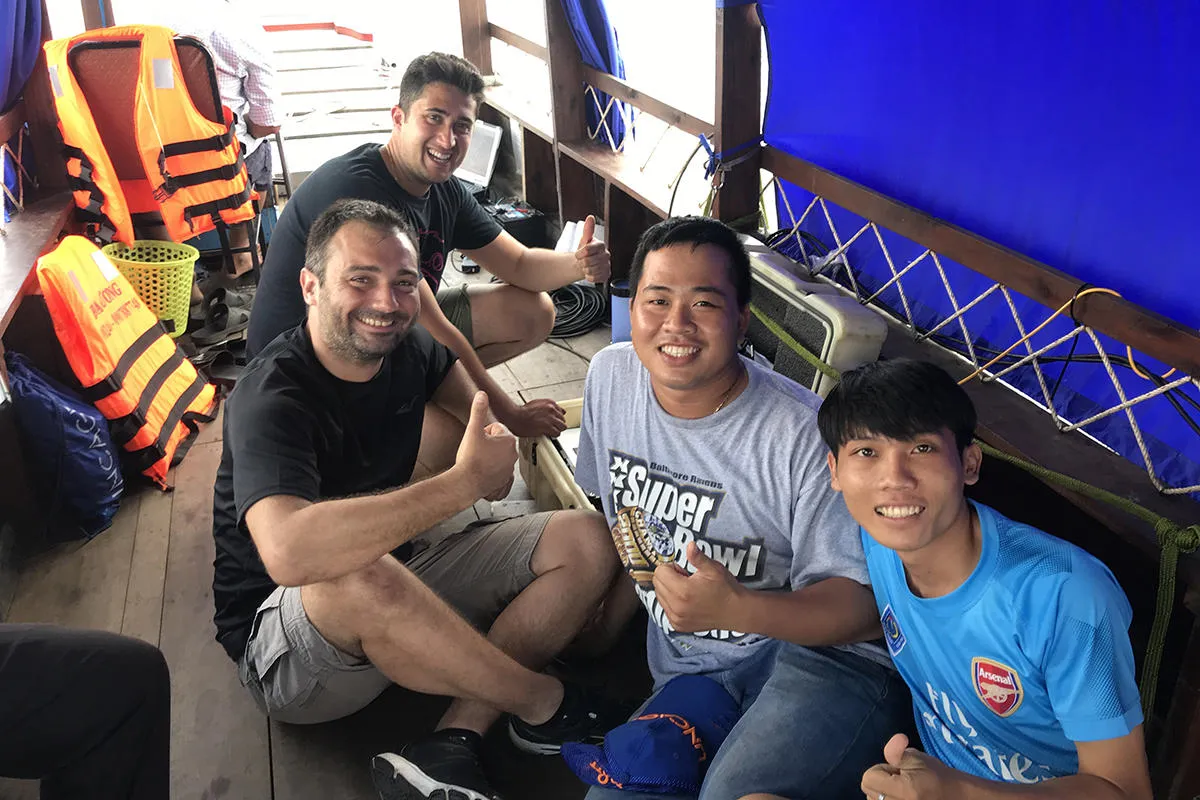 Rameses team members inside the research boat