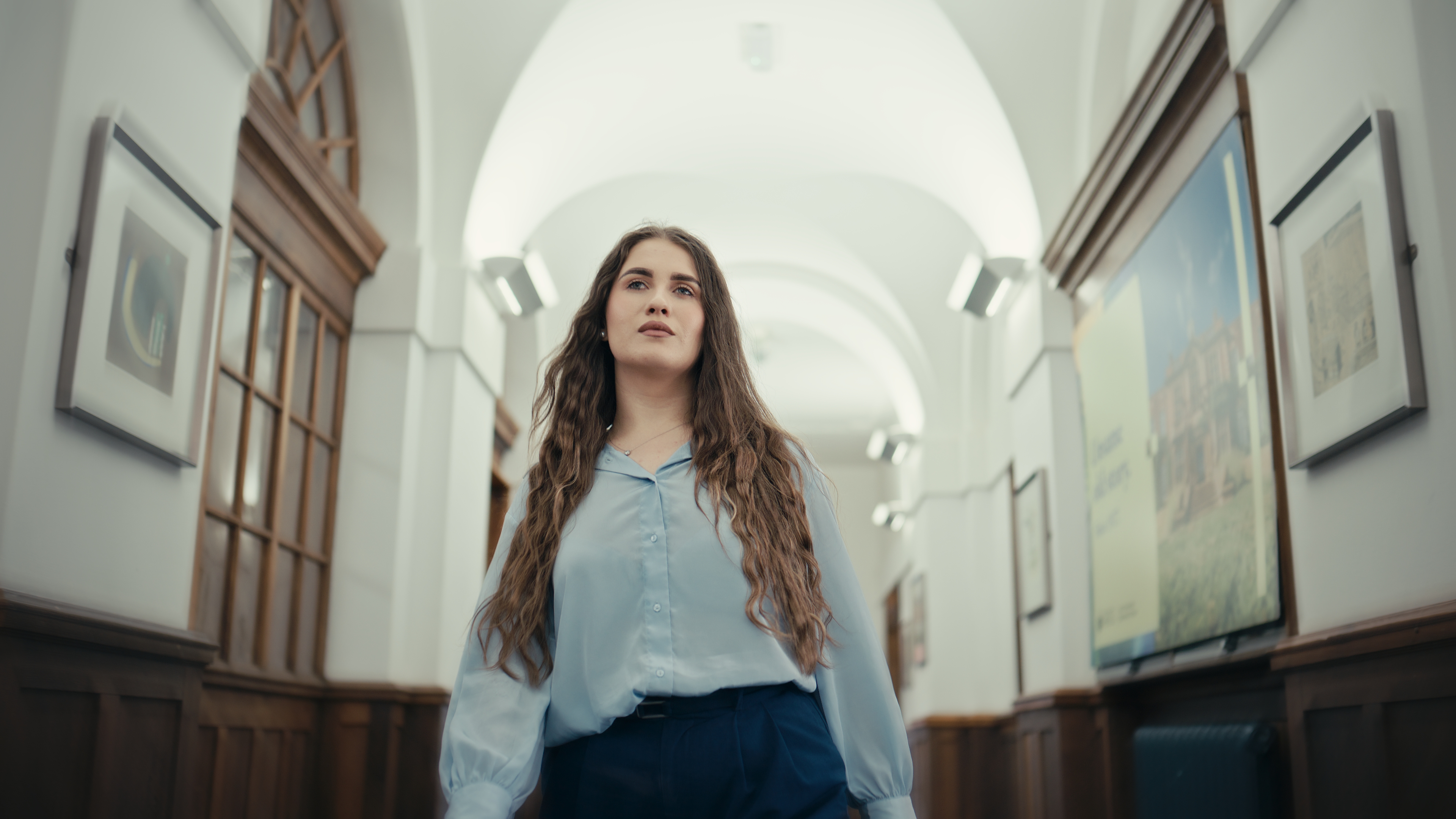 Foundation year student Ramona walking through the corridors at the University of Hull