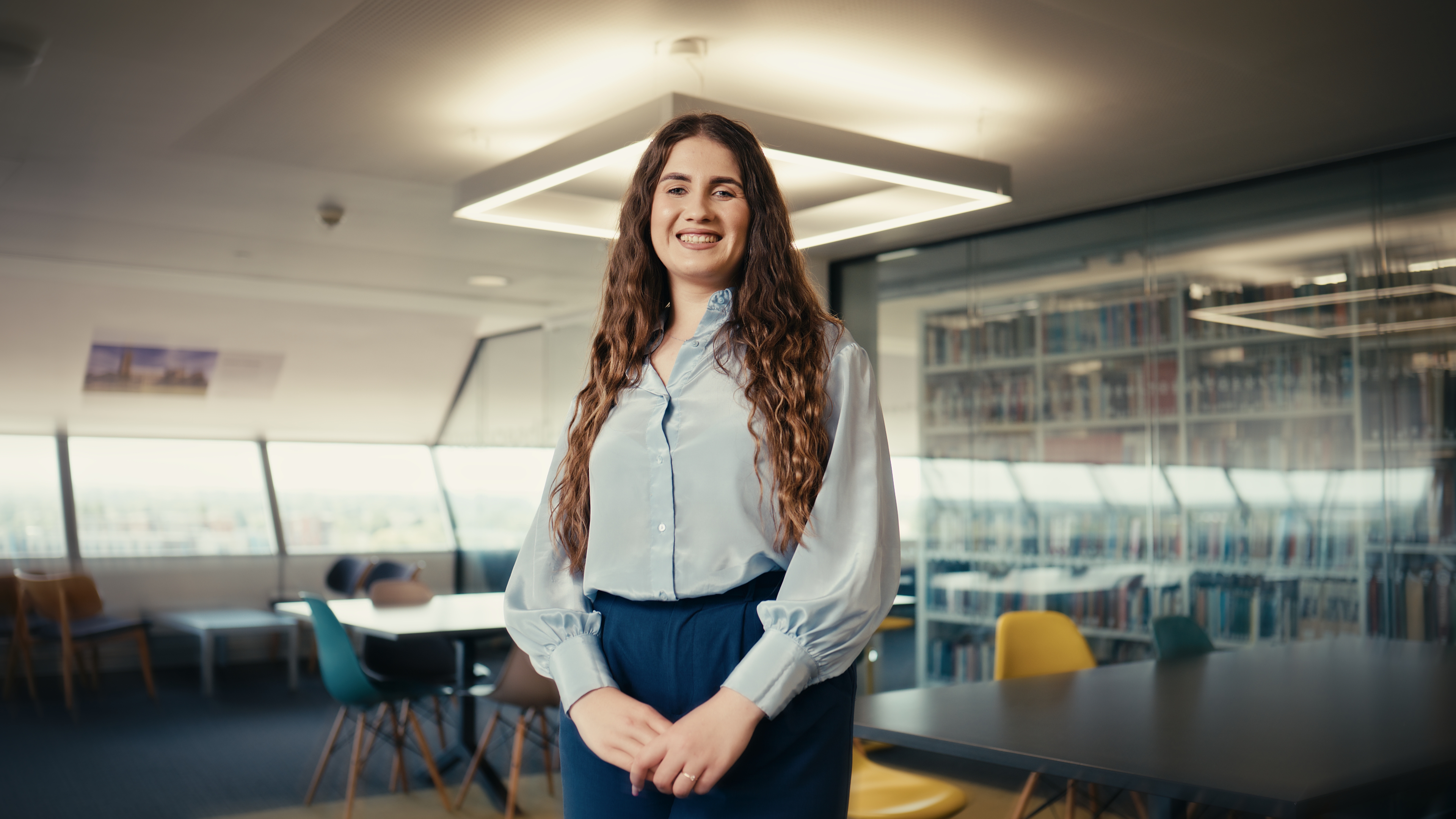 Foundation year student Ramona in the University of Hull library