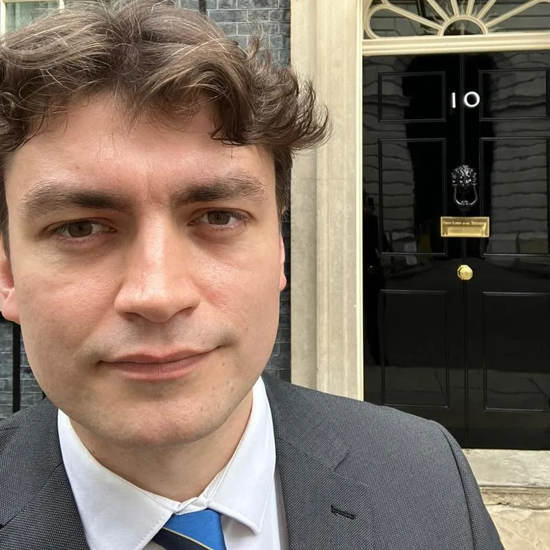 Robbie Hawkins - University of Hull Alumni outside 10 Downing Street