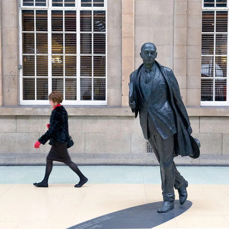 Statue of the poet, Larkin, at Hull Train Station