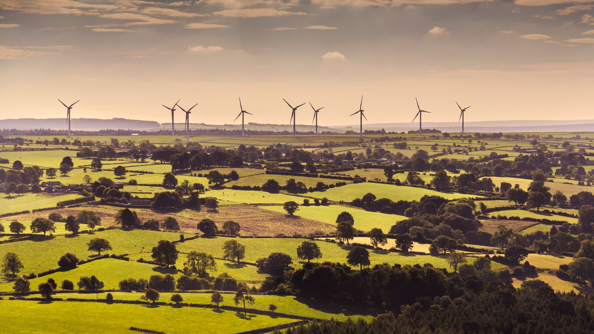 wind turbines and farmland near Leeds, West Yorkshire