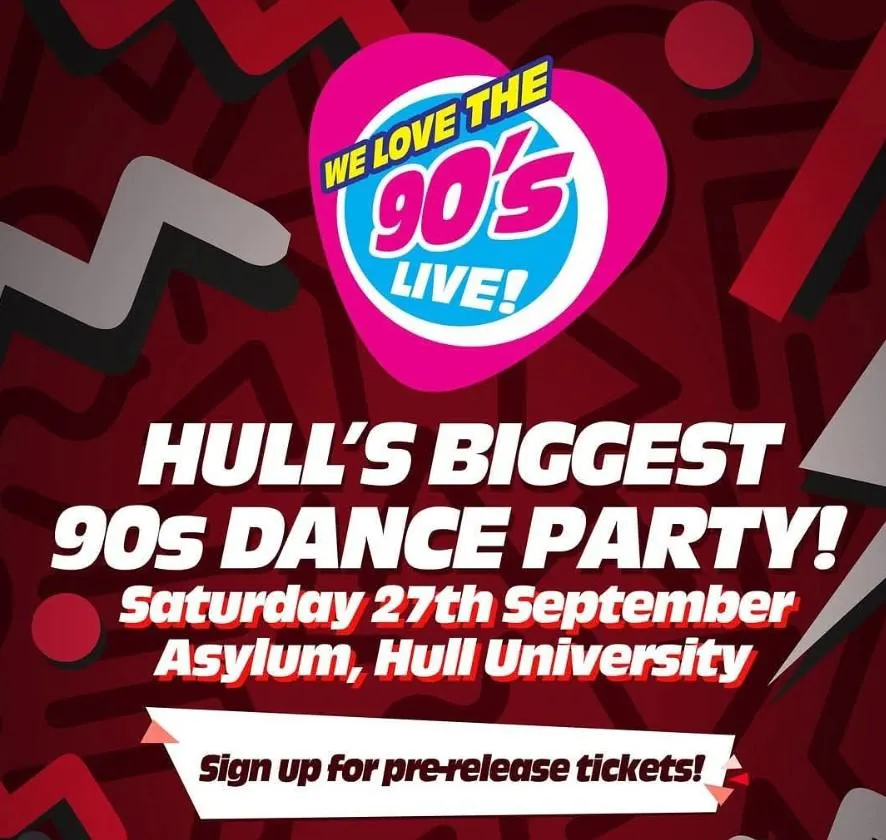 We love 90's live graphic - date Saturday 27th September