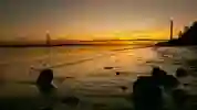 Sunset over the Humber Bridge near Kingston upon Hull, East Yorkshire, UK. Linking East Yorkshire and Lincolnshire