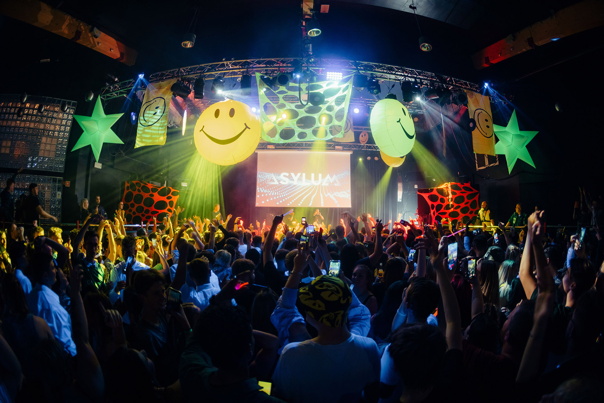 Crowds of young people dancing in Asylum nightclub