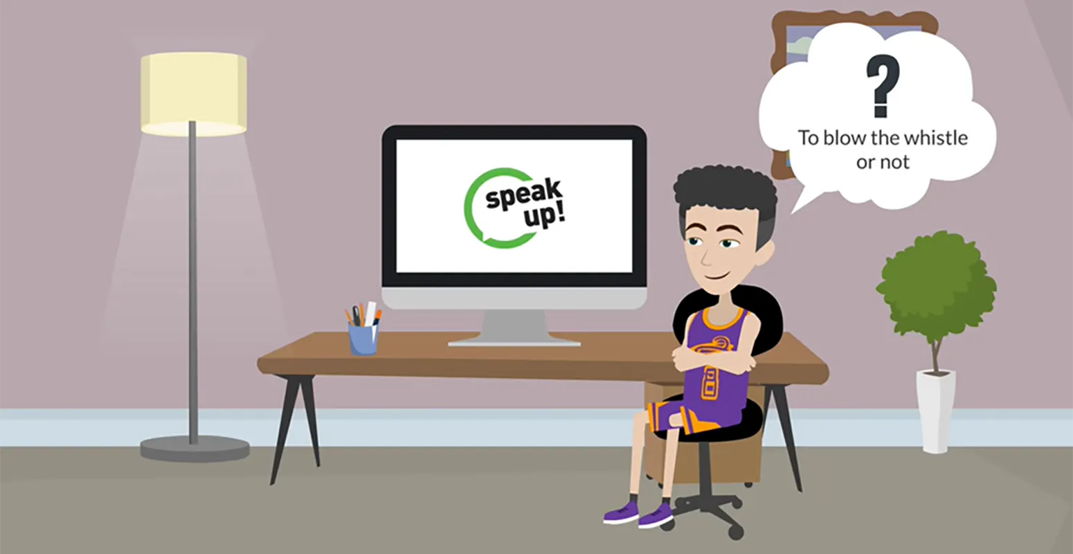 Illustration showing an athlete watching a training video on whistleblowing