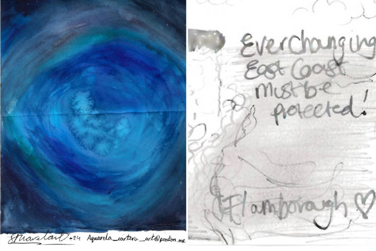 Public comment cards from the ‘Hull on the Rise’ exhibition. Comment card with 'ever changing East Coast must be protected Flamborough' written on image