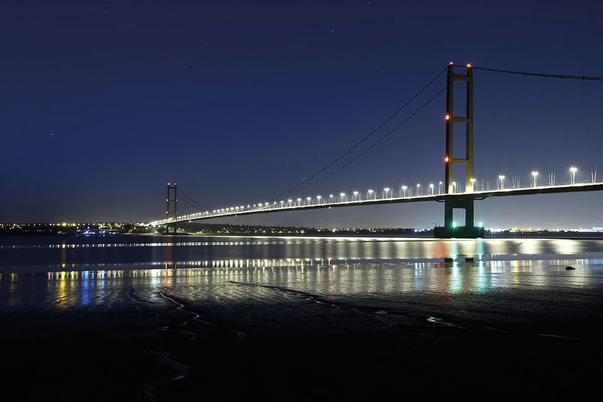 Humber Bridge illuminated at night