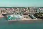 Aerial view of the Rivers Hull and Humber and Hull city centre including The Deep
