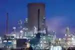 BP Petrochemical plant lit up at dusk