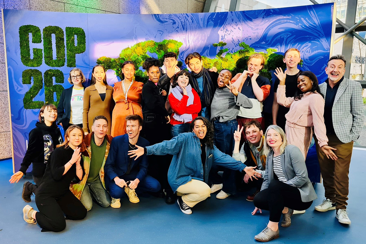 Dr Kate Smith, Prof Briony McDonagh and NYT cast and crew members at COP26 Hull academics and NYT cast and crew members at COP26