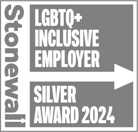 Graphic saying Stonewall LGBTQ+ inclusive employer silver award 2024