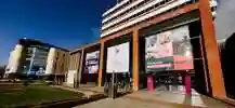 Brynmor Jones Library with Team GB banners hanging down