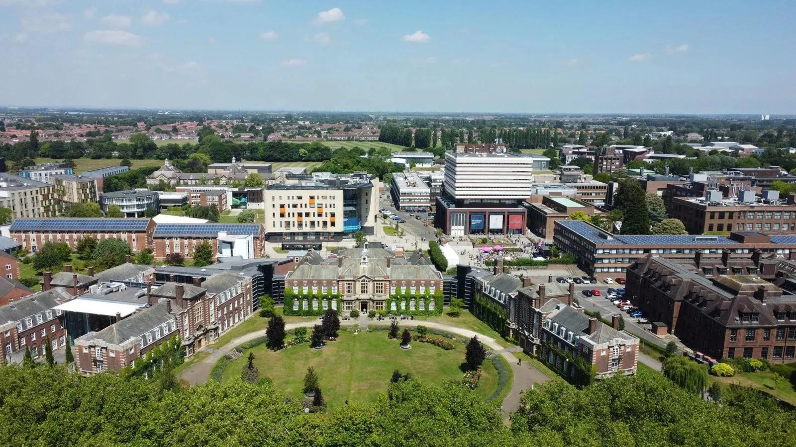 Aerial shot of University of Hull campus