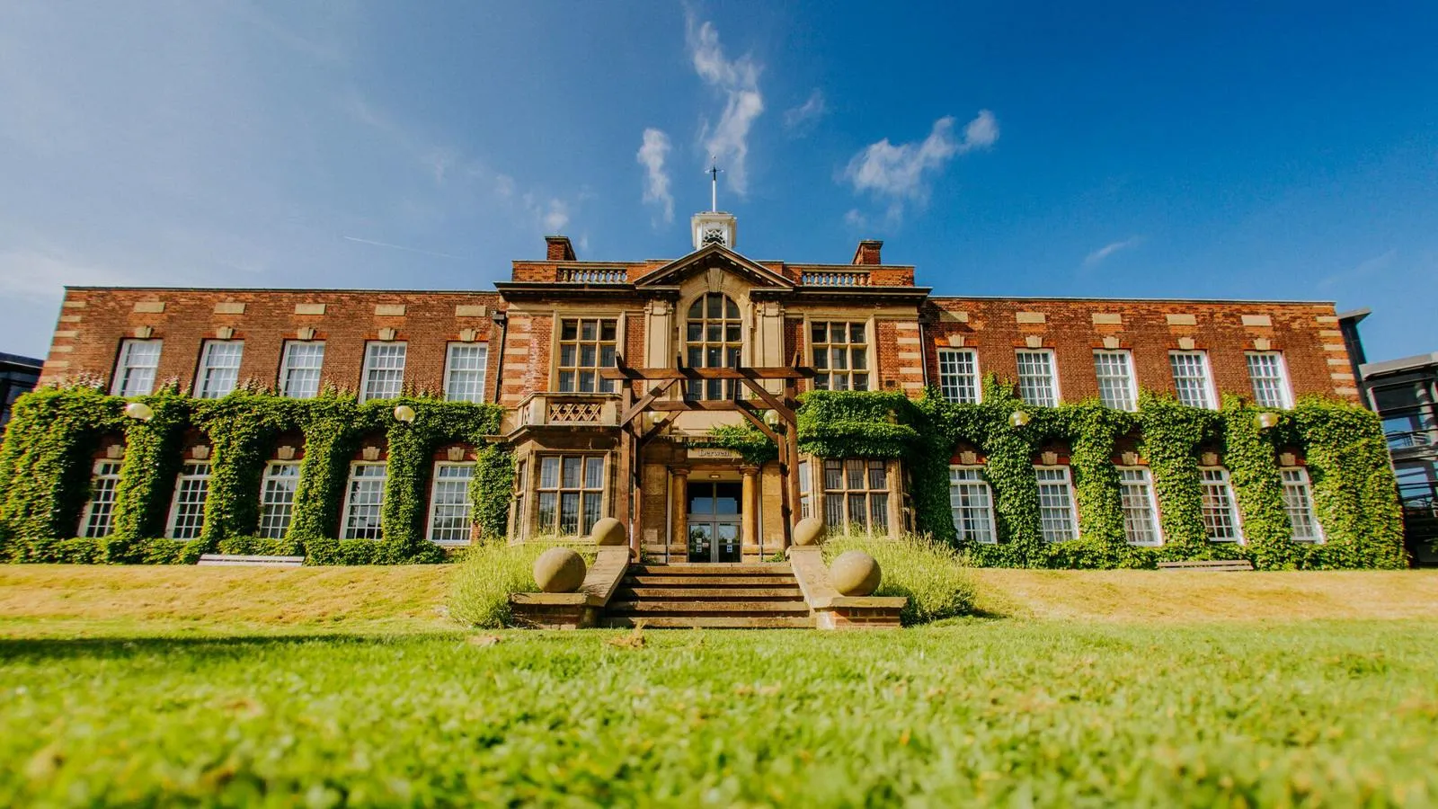 Red brick business building in the sun
