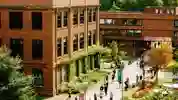 Ariel view of University of Hull campus with students walking around