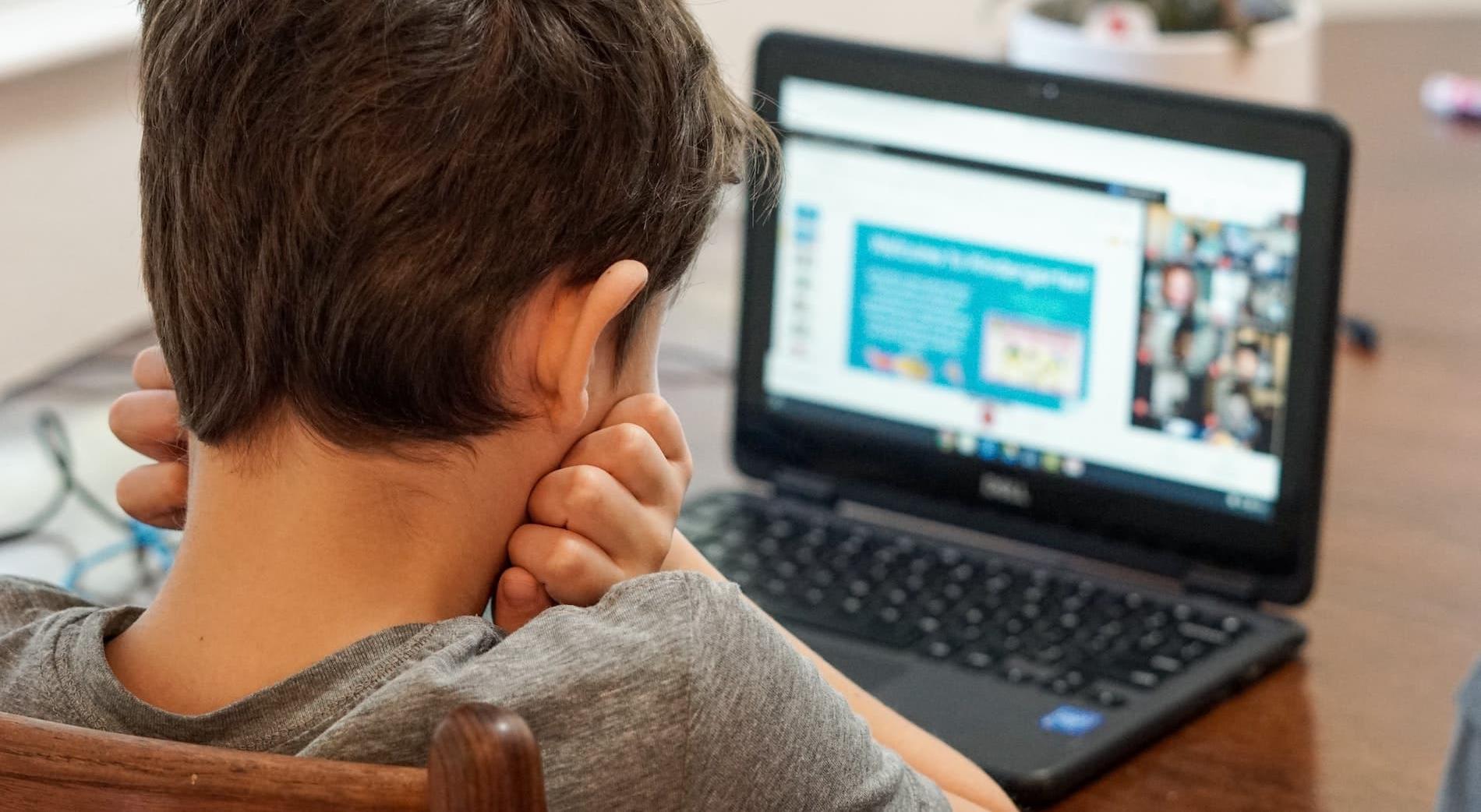 Young boy using a laptop
