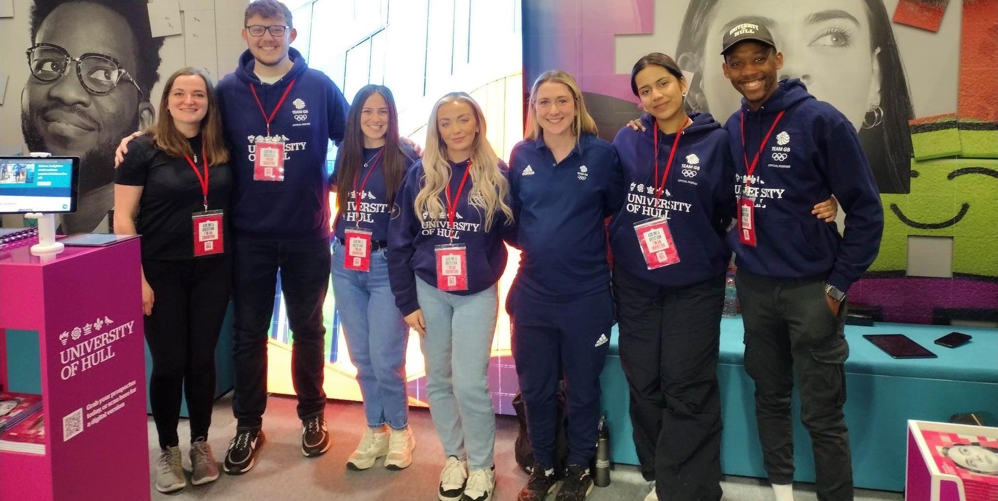 dame laura kenny at the ucas event with members of university staff