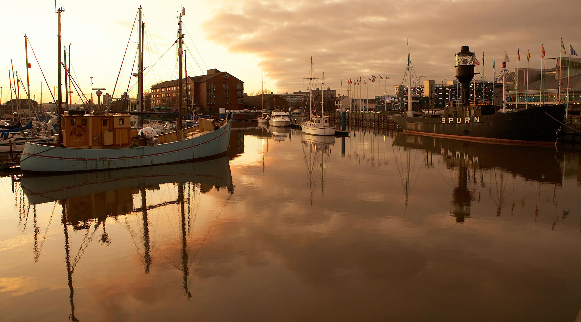 Hull Marina with Light Ship and Reflections