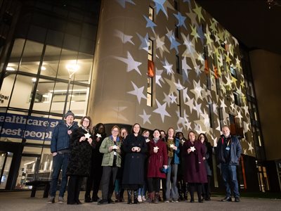 University's Allam Medical building lights up for Yorkshire Cancer Research campaign